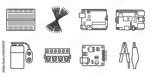 Electronics development tools schematic symbols breadboard jumper wires development boards battery clips