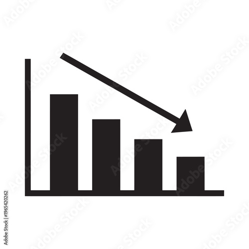 A simple black and white graphic depicting a declining bar graph trend