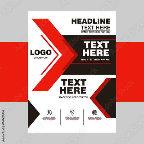 Modern business brochure template design with red abstract geometric arrow shapes on a white background. Ready for corporate use.