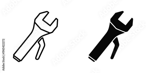 Comparison of a simple line art wrench and a bold filled wrench icon design