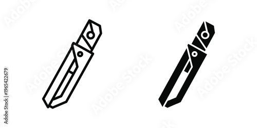 Two different styles of folding pocket knives in black and white illustration