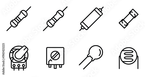 Set line resistor electronic component, fuse, potentiometer and light sensor icons