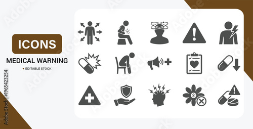 Medical Warning Icon Set – Vector Collection of Side Effects, Dizziness, Health Alerts & Safety Concerns
