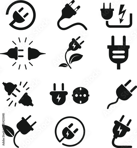 Electric socket with plug set. Connection and disconnection concept. 404 error connection. Electric plug and outlet socket unplug. Wire, cable of energy disconnect vector
