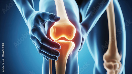 Knee Anatomy: A medical illustration showcasing the intricate details of a human knee joint, highlighting the bones and structures.