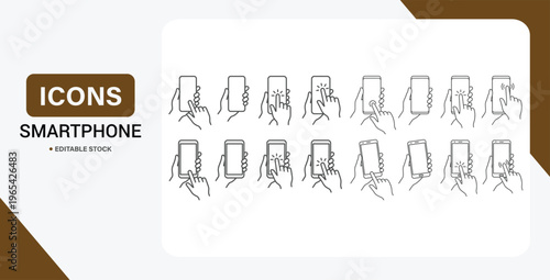 Smartphone and hand variation icon set