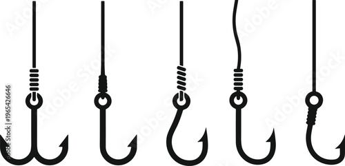 Set of fishing hook vector illustration, hooks for fish, different shapes ,Hook icons