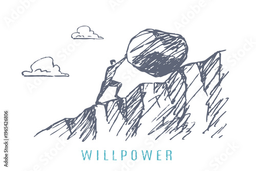 Willpower - Man Pushing Rock up Mountain