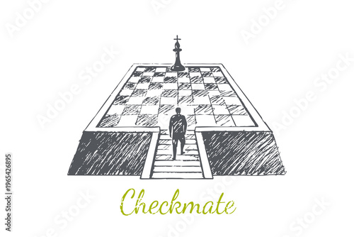 Checkmate Sketch - businessman facing king on chessboard