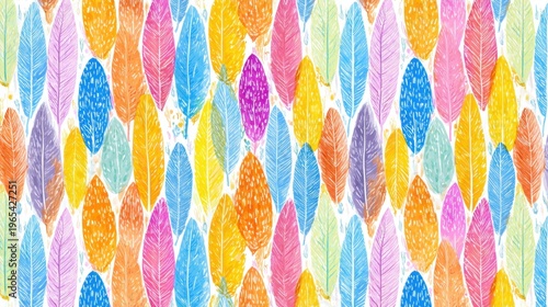 Colorful feather pattern with bright shades arranged in a repeating design