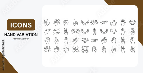 Editable line hand variation icon set