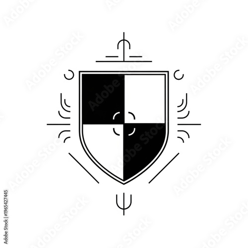 Quartered Shield with Central Device Heraldic Design.