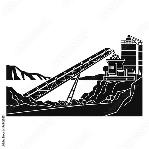 Quarry Conveyor Belt System for Mining and Processing.