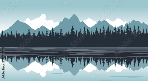 Serene Mountain Lake Reflection Landscape Illustration
