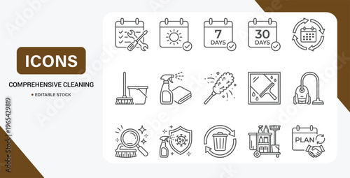 Comprehensive Cleaning Services Icon Set – Vector Collection for Maintenance, Daily Cleaning & Subscription Plans