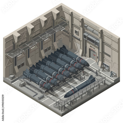 vector isometric of a missile storage room or warehouse 9