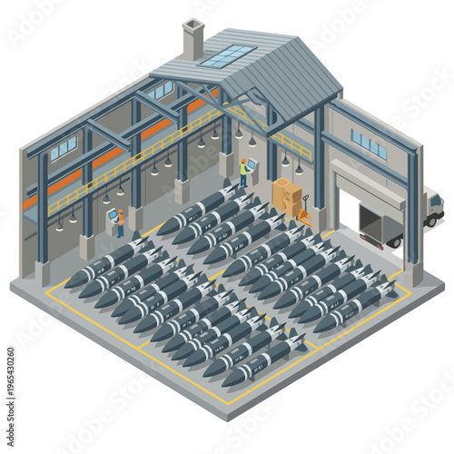 vector isometric of a missile storage room or warehouse 8