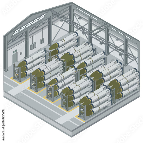 vector isometric of a missile storage room or warehouse 7