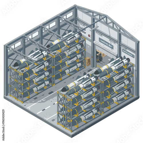 vector isometric of a missile storage room or warehouse 6