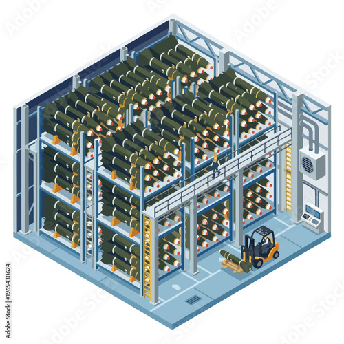 vector isometric of a missile storage room or warehouse 4