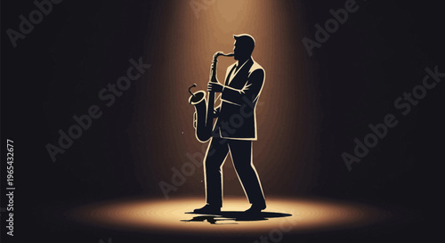 Saxophonist silhouette, jazz musician illustration, music icon, nightlife performer