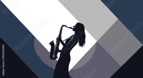 Saxophone Player Silhouette, Female Musician Icon, Jazz Music Vector, Black Silhouette