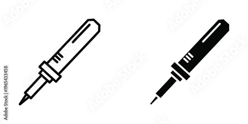 Two different types of pens with distinct tip and body designs shown in black and white