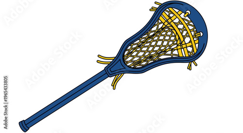 Blue Lacrosse Stick with Yellow Net on White Background