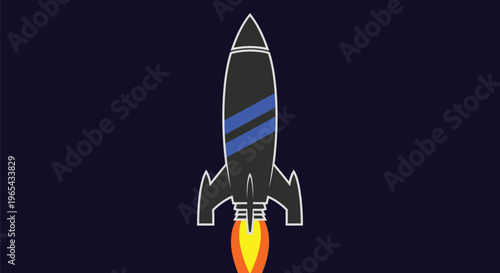 Rocket, Space, Black, Vector, Launch, Blue, Icon, Illustration, Spacecraft