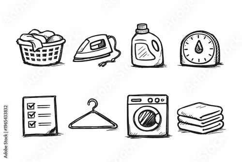 Doodle icons representing laundry day essentials and chores