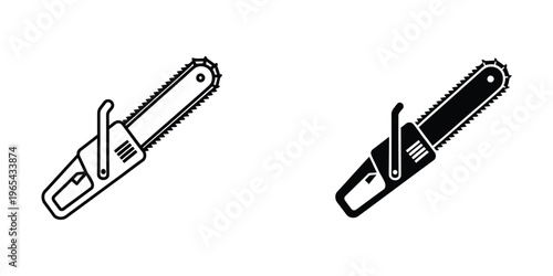 Comparison of traditional and modern chainsaw designs in black and white illustration