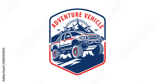 Off-road Adventure Vehicle Emblem - Mountains, Compass, and Rugged Truck