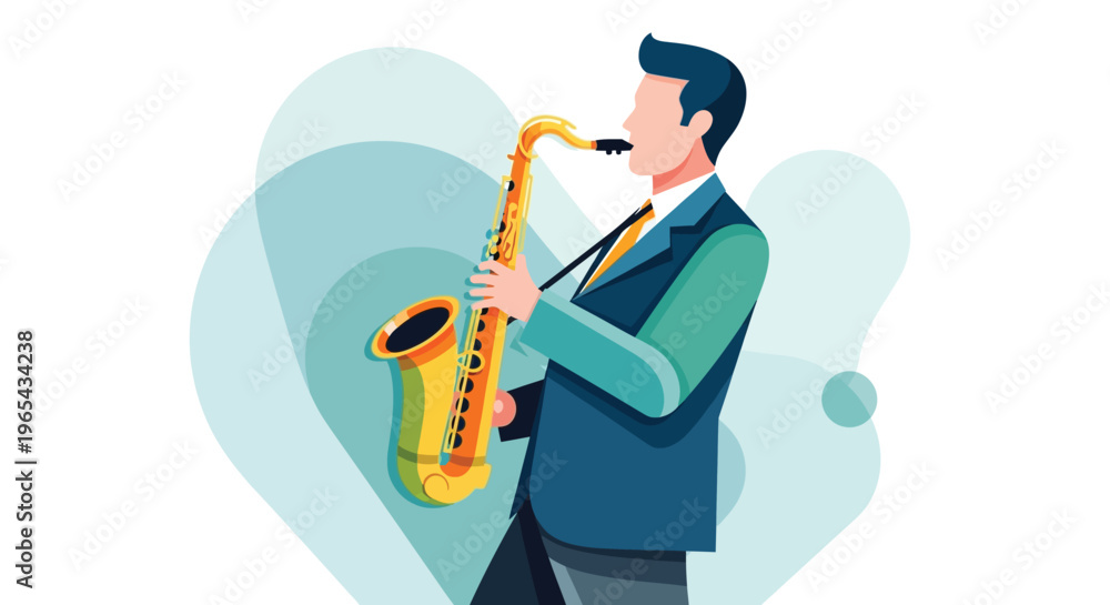 Naklejka premium Businessman playing saxophone in modern style