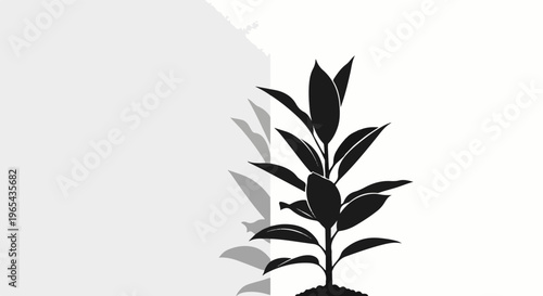 A simple silhouette of a plant with shadow