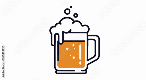 A stylized illustration of a frothy, golden beverage in a glass mug