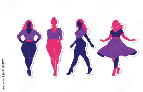 Confident Curvy Woman Fashion Pose Silhouette, Body Positive Beauty Vector Sticker, Modern Inclusive Feminine Illustration