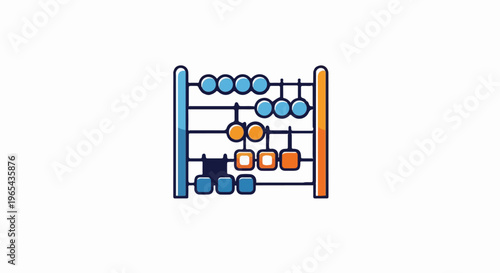 A colorful abacus with blue and orange beads on a white background