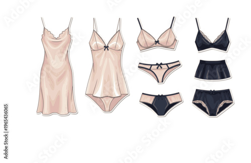 Elegant Silk Lingerie Fashion Silhouette Sticker, Boudoir Style Vector, Modern Sophisticated Feminine Aesthetic Illustration