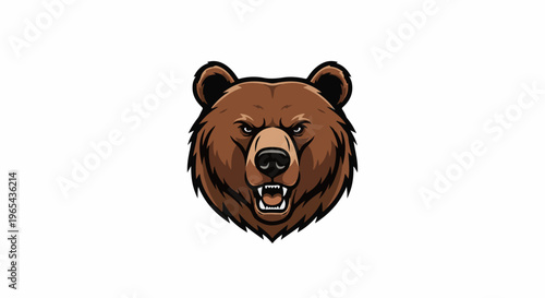 Fierce grizzly bear head with open mouth and sharp teeth