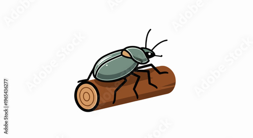 Cartoon beetle with teal carapace on a brown log