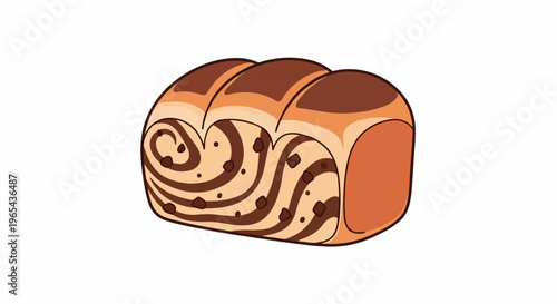 A cartoon loaf of swirled chocolate bread with embedded chocolate chips