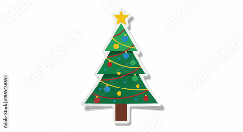 Festive green Christmas tree with ornaments and a star