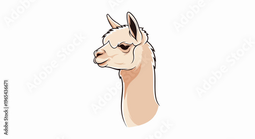 A light-colored cartoon alpaca head faces left with soft shading