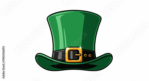 Festive green top hat with a golden buckle and sparkles