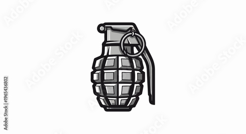 Stylized monochrome illustration of a hand grenade with a ring