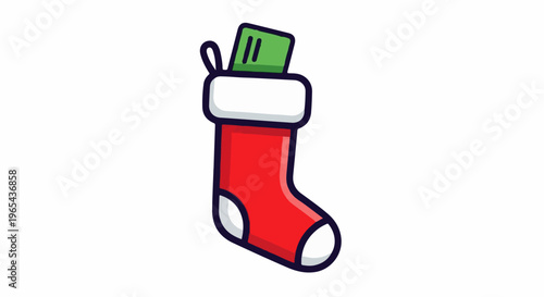 Festive red stocking with a green gift inside