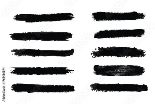 A collection of ten black brush strokes on a white background
