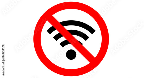 A large red circle with a line through a black WiFi symbol indicating no internet connection.
