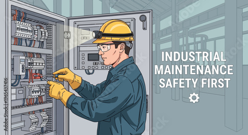 Worker in industrial setting performs maintenance with safety gear