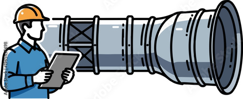 Engineer inspects large industrial pipe